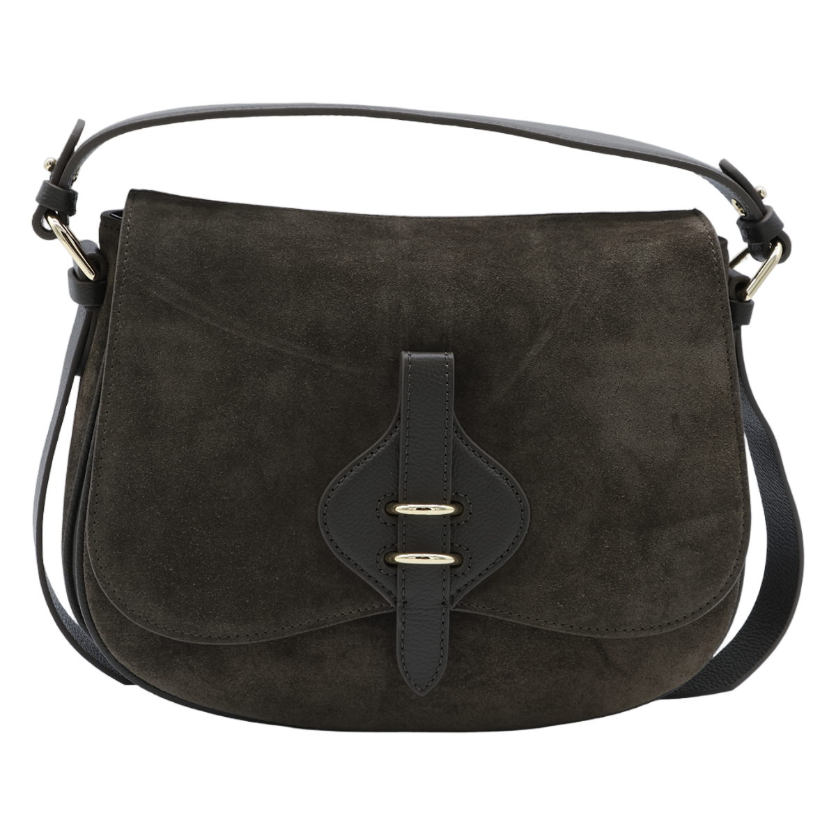 Coccinelle Structured Black Suede and Pebbled Leather Bag Zwart