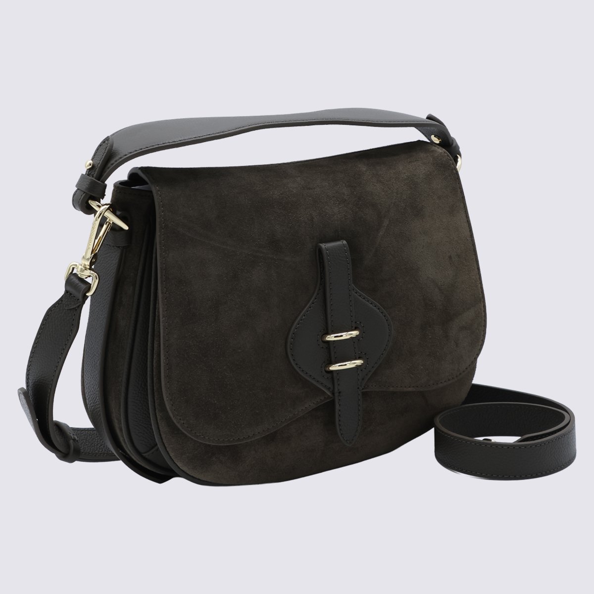 Coccinelle Structured Black Suede and Pebbled Leather Bag Zwart