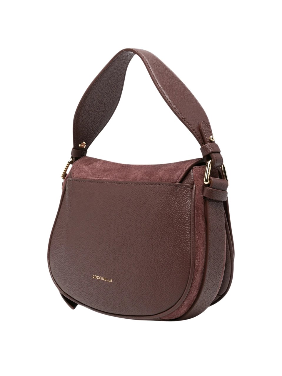 Coccinelle Mavery Suede Curved Suede Shoulder Bag Bruin