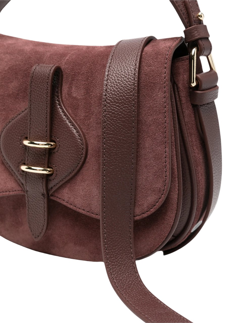 Coccinelle Mavery Suede Curved Suede Shoulder Bag Bruin