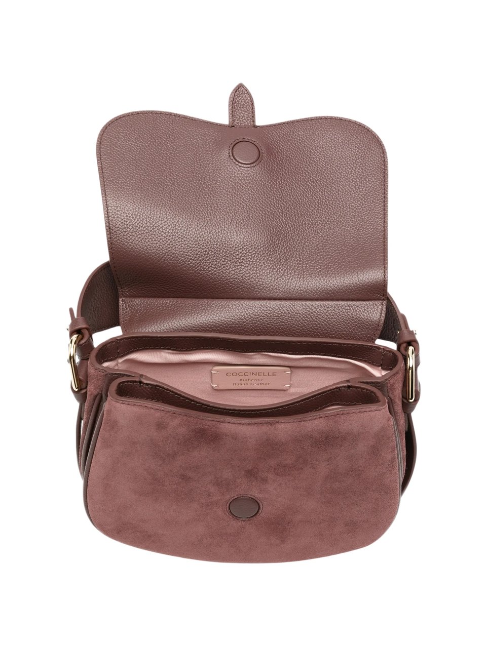 Coccinelle Mavery Suede Curved Suede Shoulder Bag Bruin