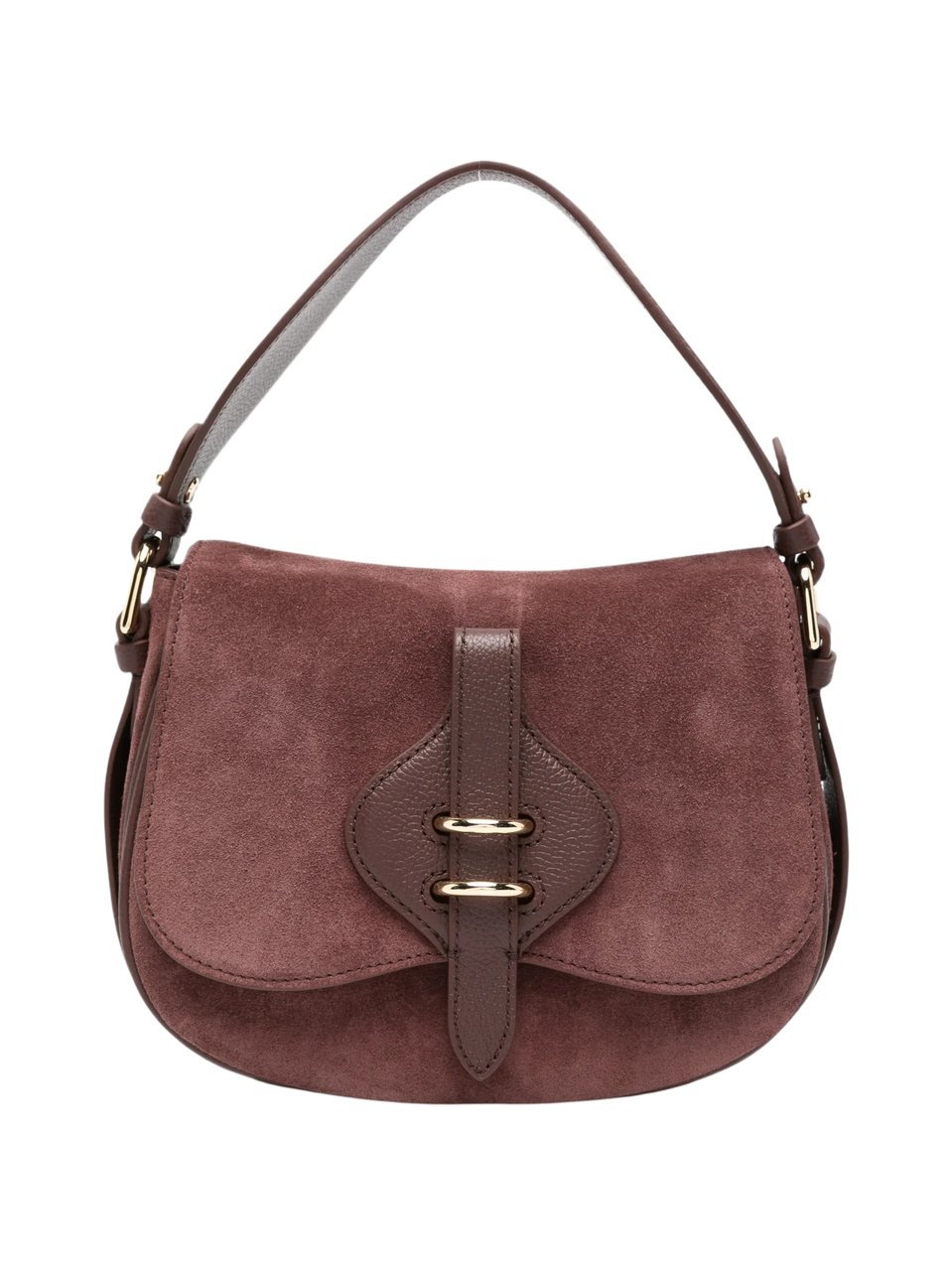 Coccinelle Mavery Suede Curved Suede Shoulder Bag Bruin