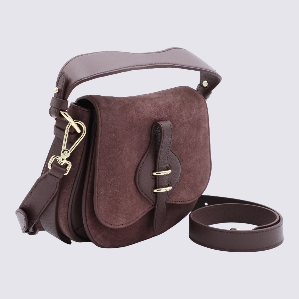 Coccinelle Structured Brown Leather Handbag with Gold-tone Hardware Grijs