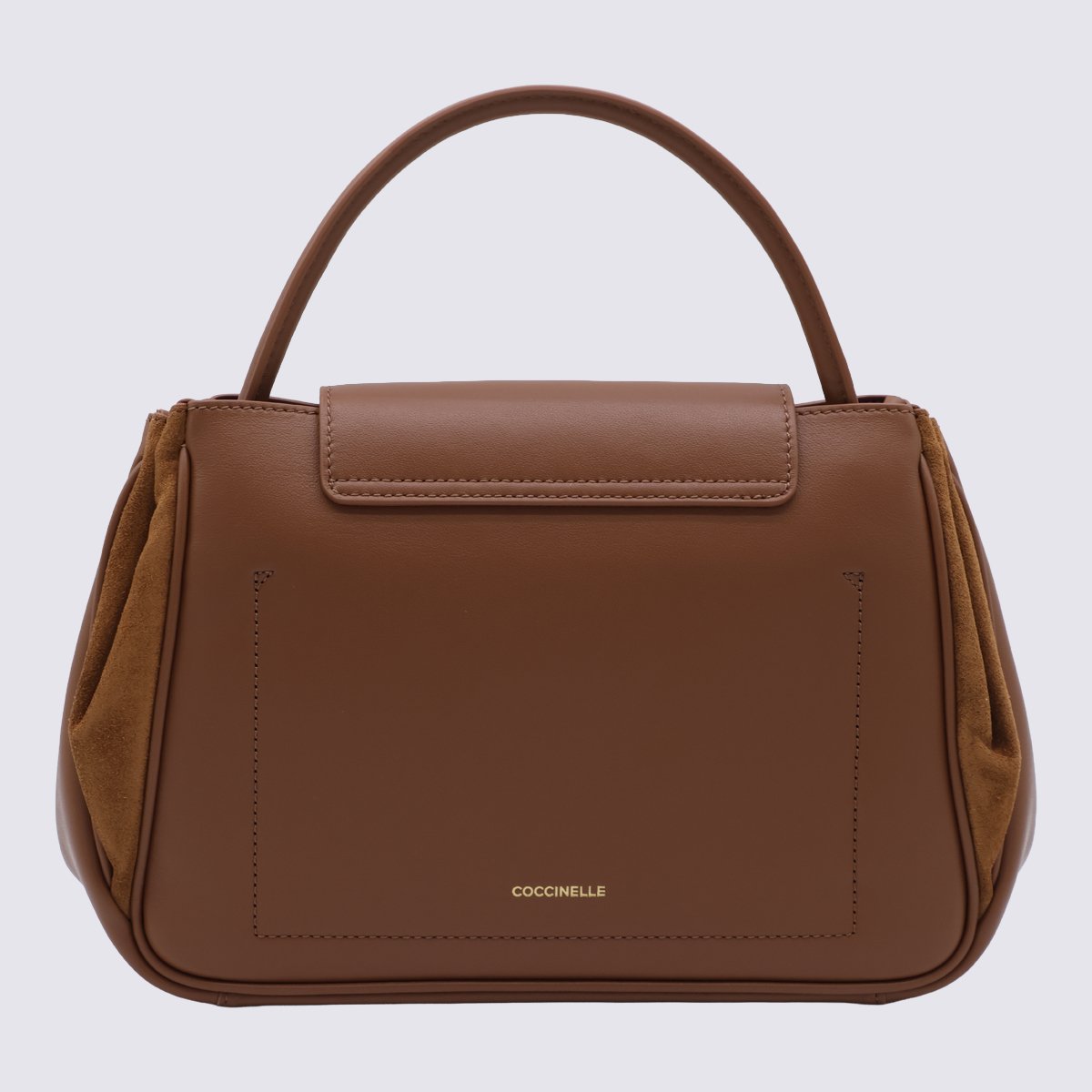 Coccinelle Structured Leather Handbag with Suede Side Panels Grijs