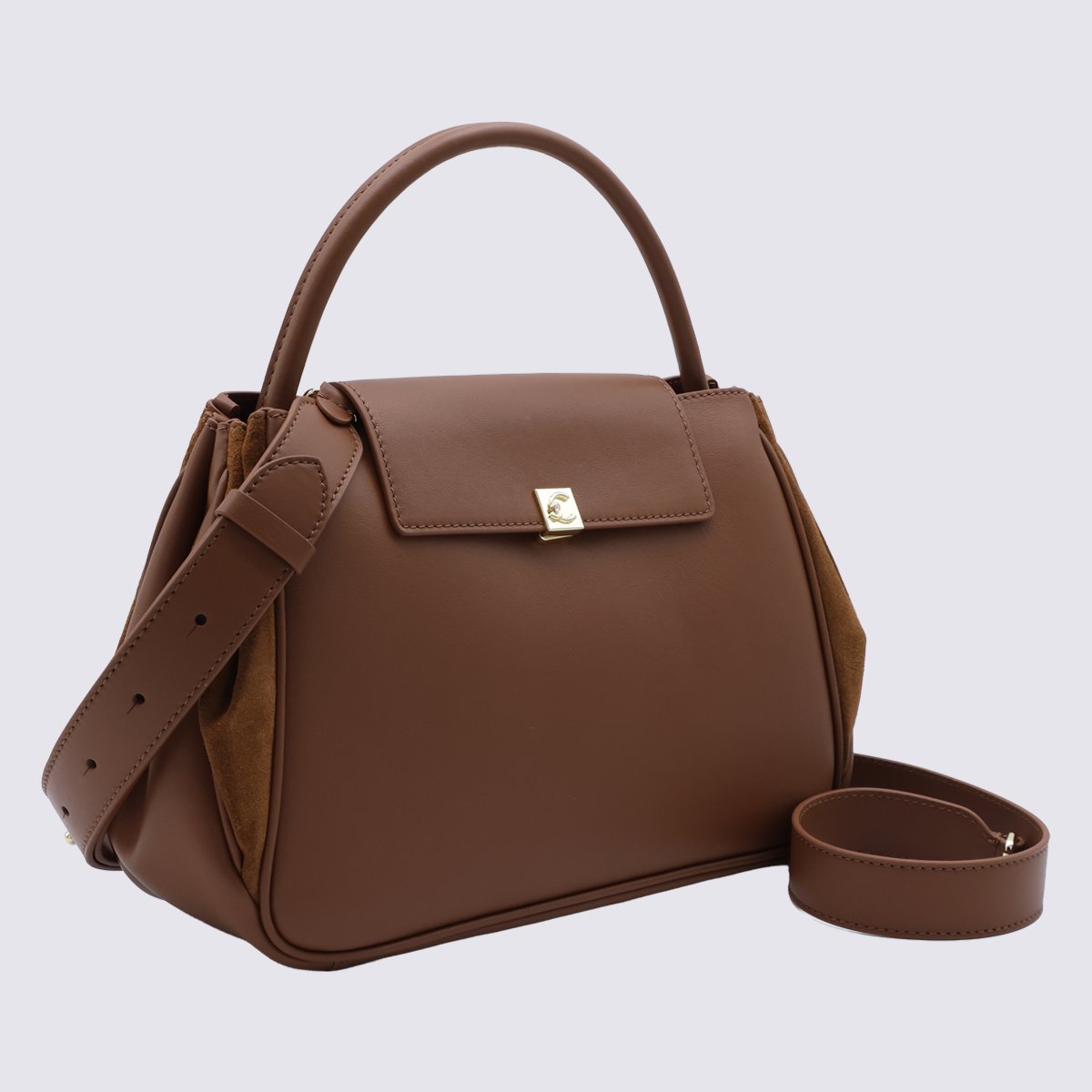 Coccinelle Structured Leather Handbag with Suede Side Panels Grijs