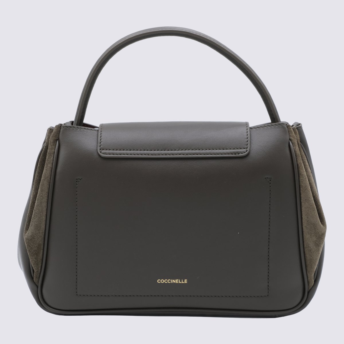 Coccinelle Structured Handbag with Suede Side Panels Grijs