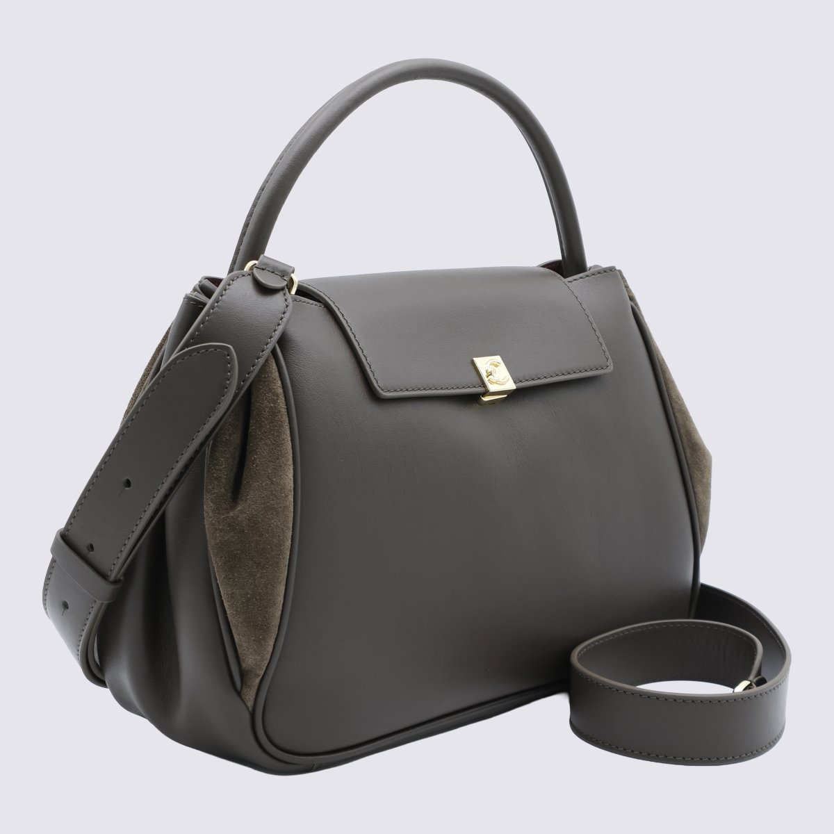 Coccinelle Structured Handbag with Suede Side Panels Grijs