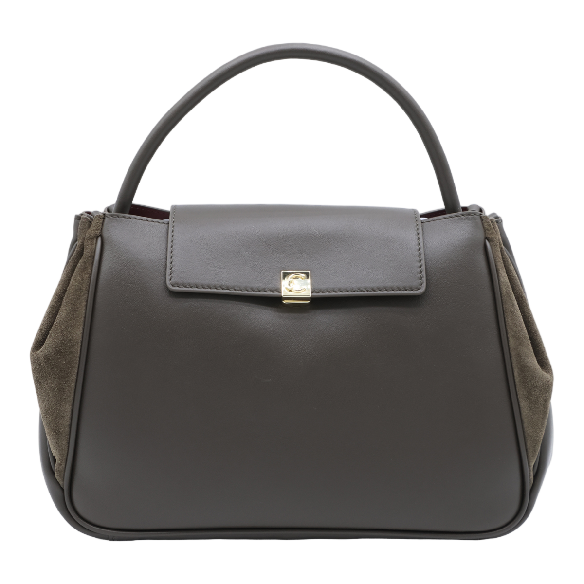 Coccinelle Structured Handbag with Suede Side Panels Grijs
