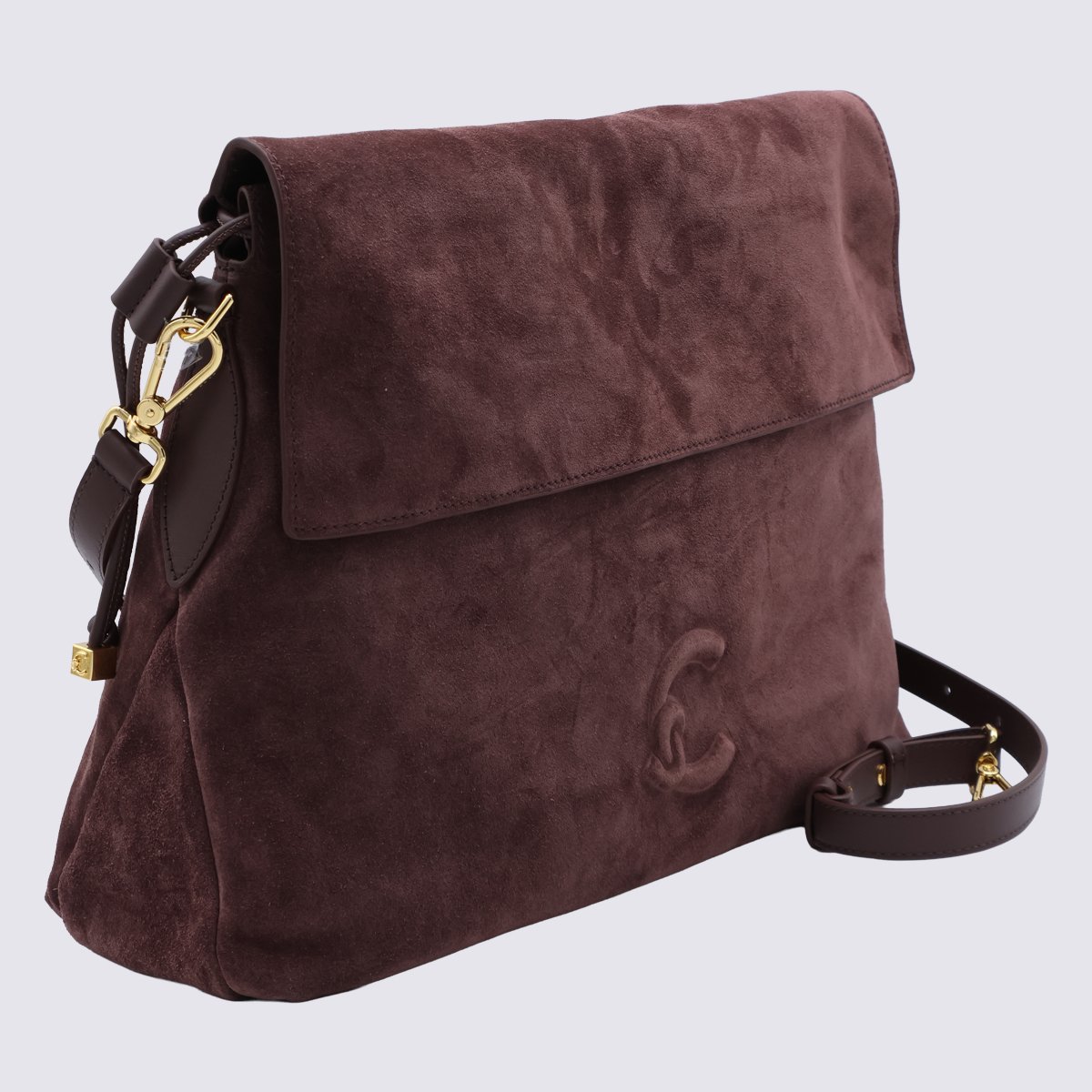 Coccinelle Suede Bag with Fold-Over Flap and Drawstring Details Zwart