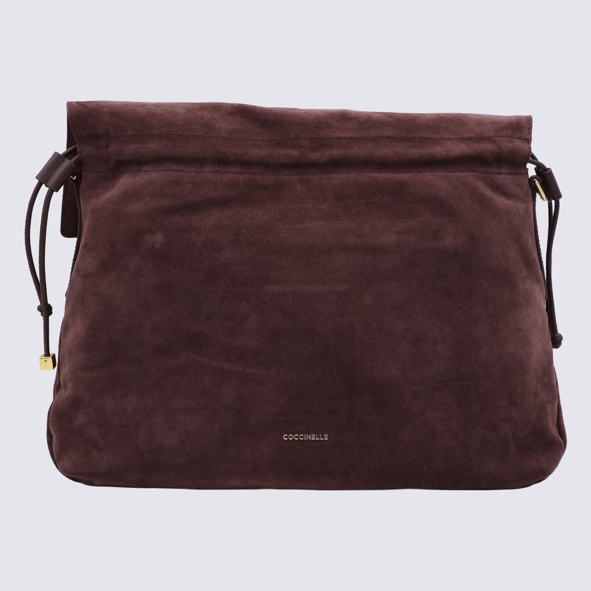 Coccinelle Suede Bag with Fold-Over Flap and Drawstring Details Zwart
