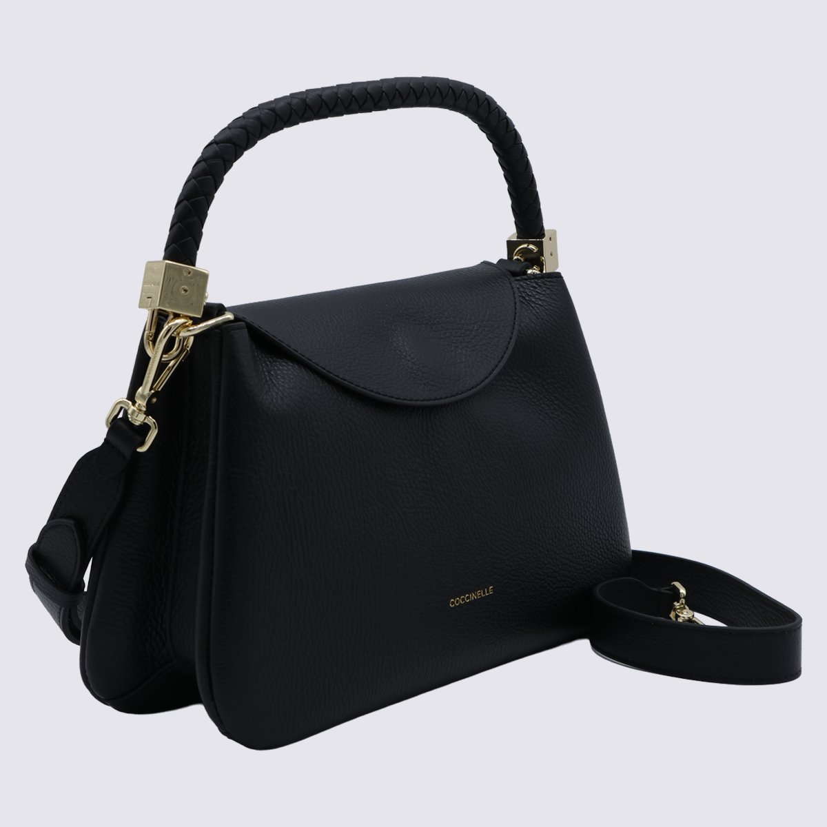 Coccinelle Structured Handbag with Braided Handle and Gold Accents Zwart