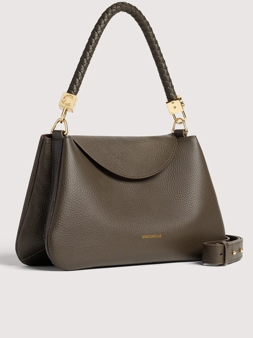 Coccinelle Textured Leather Structured Handbag with Gold-Tone Hardware Grijs