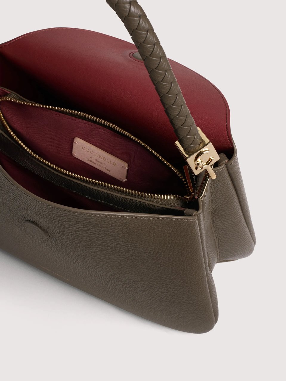 Coccinelle Textured Leather Structured Handbag with Gold-Tone Hardware Grijs