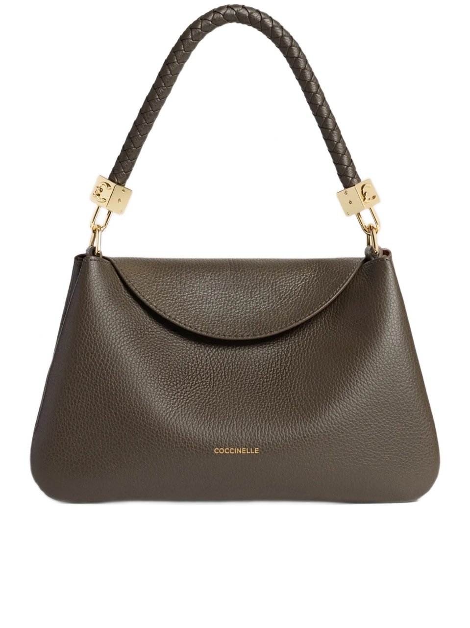 Coccinelle Textured Leather Structured Handbag with Gold-Tone Hardware Grijs