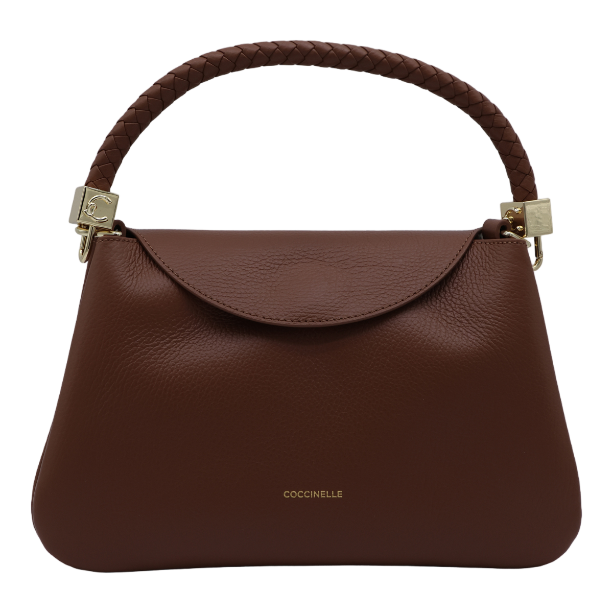 Coccinelle Structured Handbag with Rounded Flap and Braided Handle Zwart