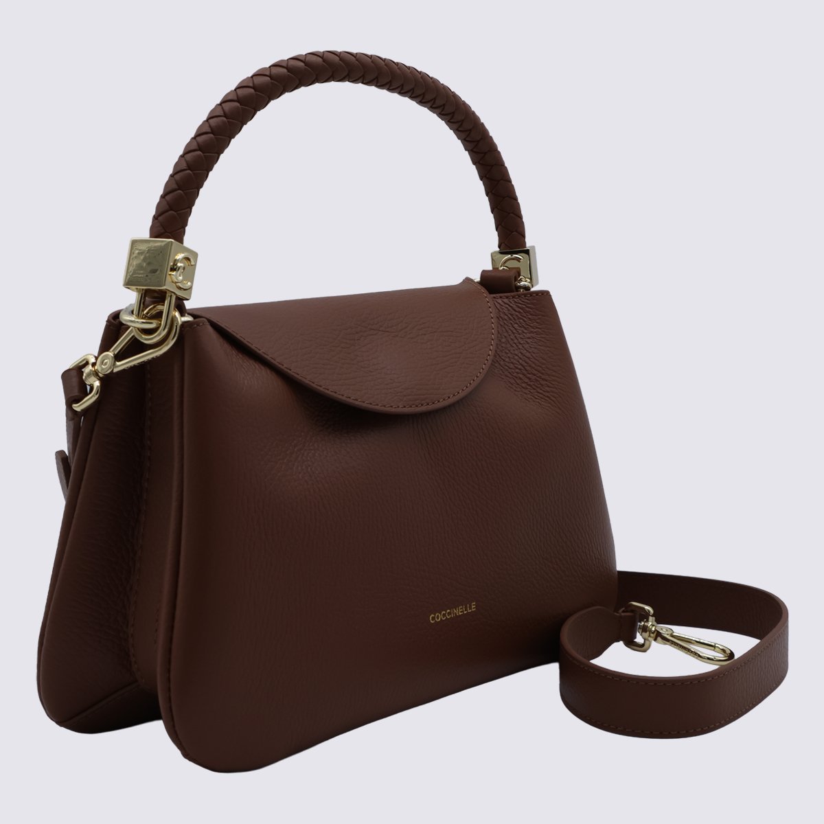 Coccinelle Structured Handbag with Rounded Flap and Braided Handle Zwart
