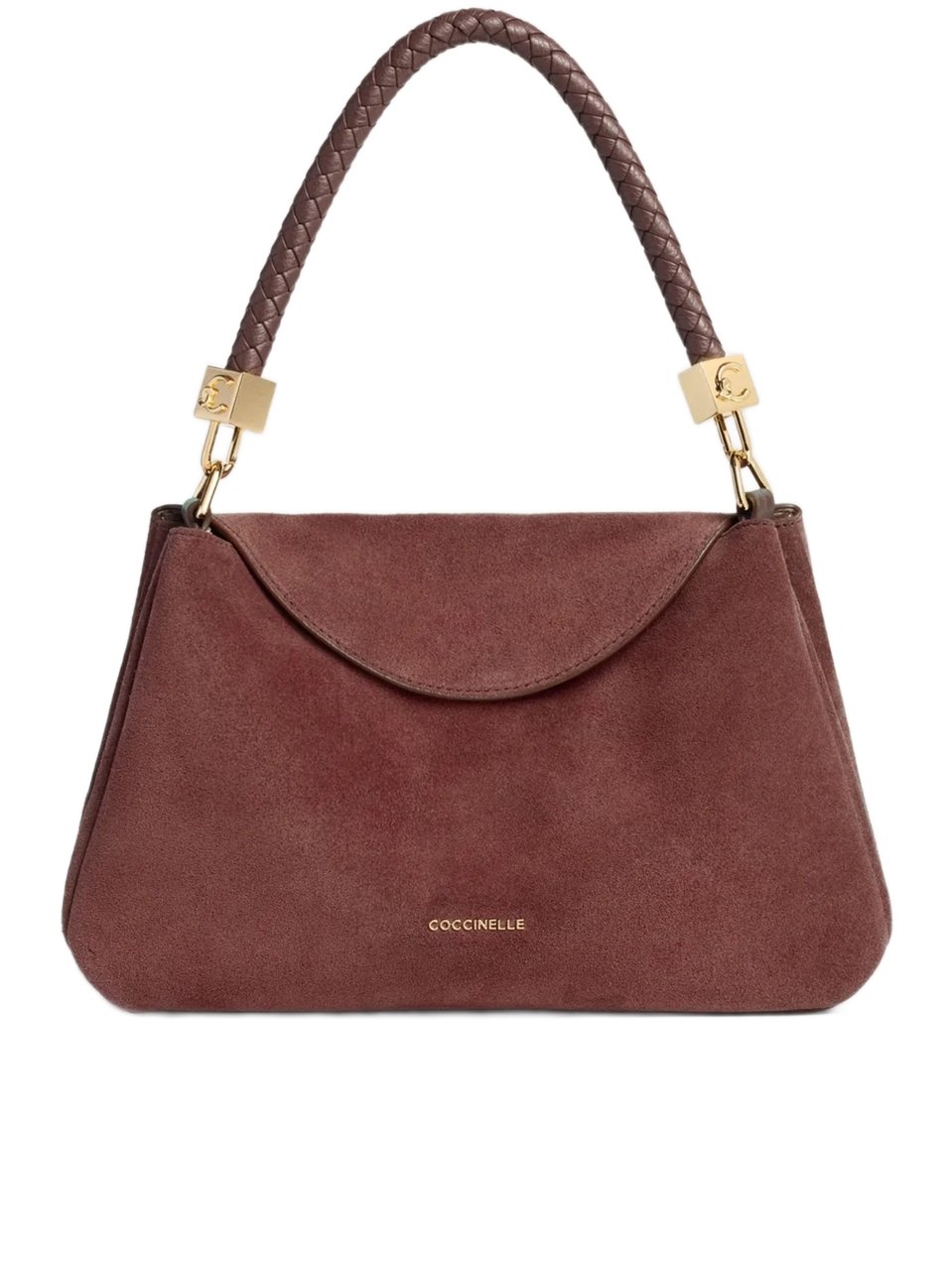 Coccinelle Structured Burgundy Suede Handbag with Braided Handle Maroon