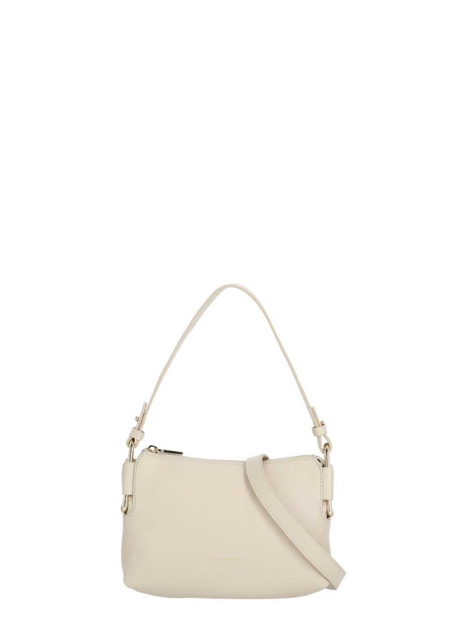 Coccinelle Mini Shoulder Bag In Pebbled Leather With Gold Accents Neutraal