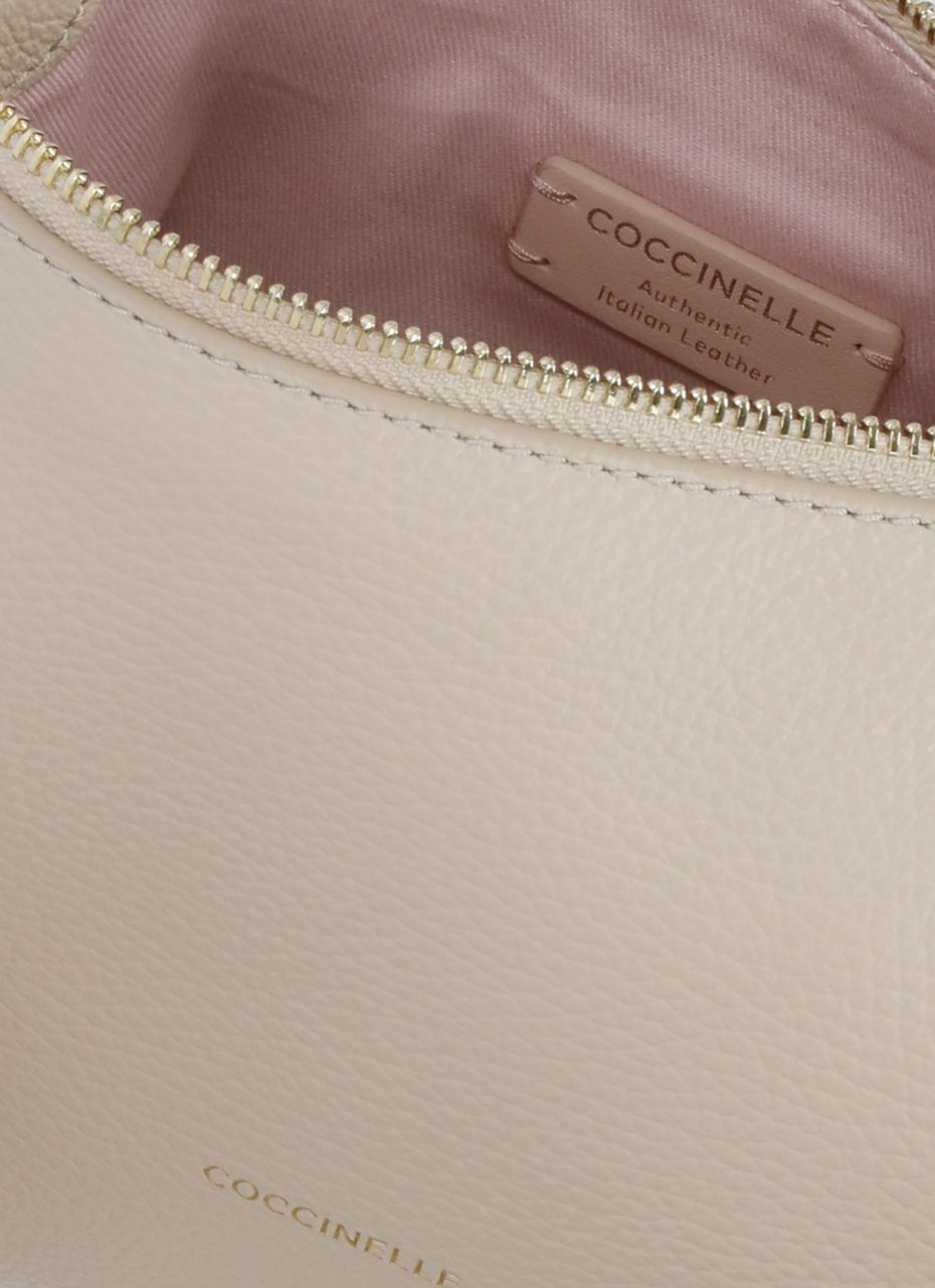 Coccinelle Mini Shoulder Bag In Pebbled Leather With Gold Accents Neutraal