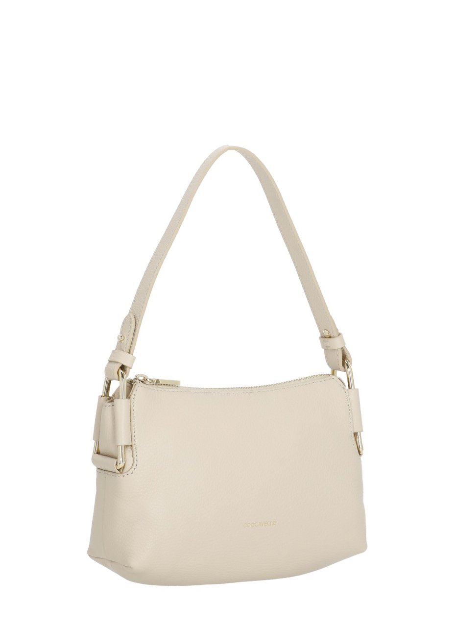 Coccinelle Mini Shoulder Bag In Pebbled Leather With Gold Accents Neutraal