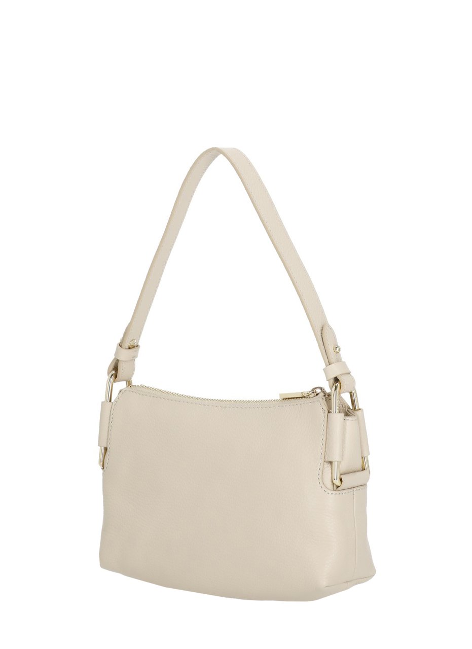 Coccinelle Mini Shoulder Bag In Pebbled Leather With Gold Accents Neutraal