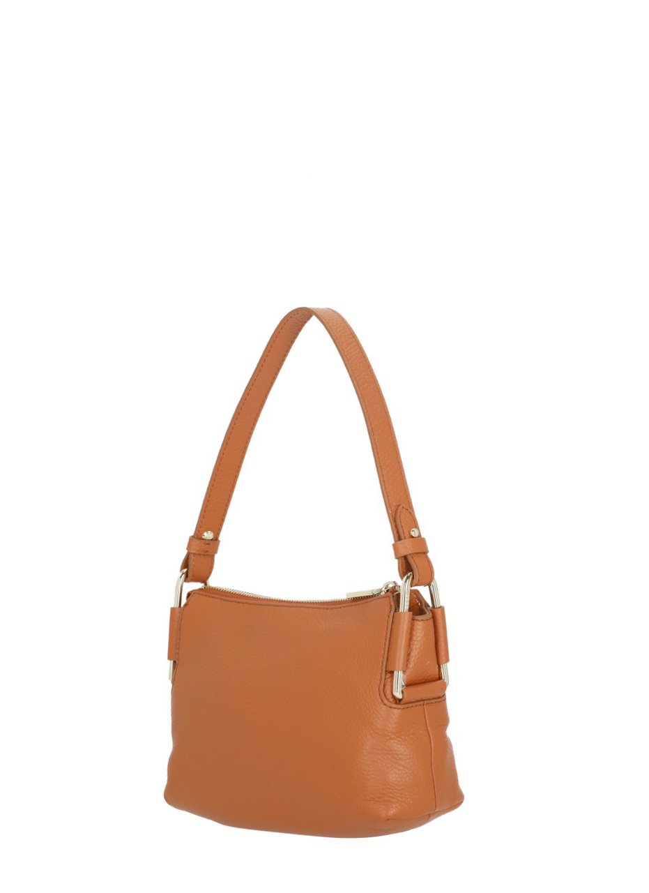 Coccinelle Compact Pebbled Leather Shoulder Bag With Gold Logo Bruin