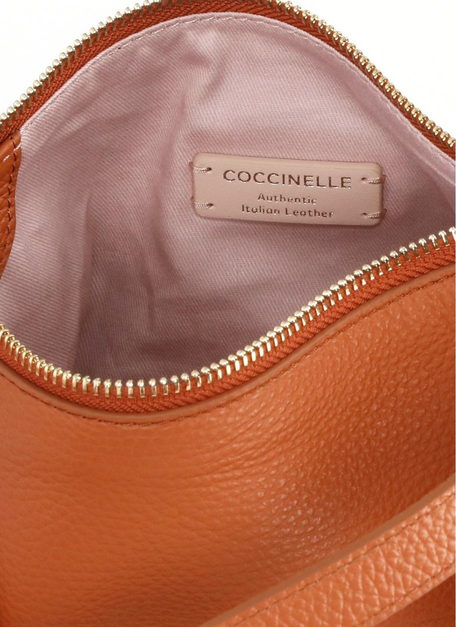 Coccinelle Compact Pebbled Leather Shoulder Bag With Gold Logo Bruin