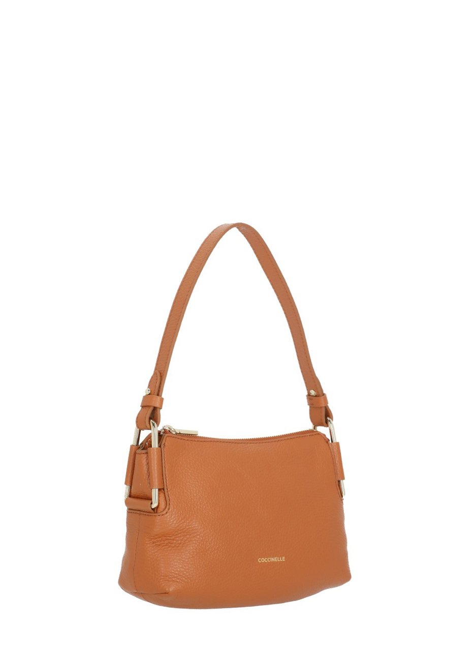 Coccinelle Compact Pebbled Leather Shoulder Bag With Gold Logo Bruin