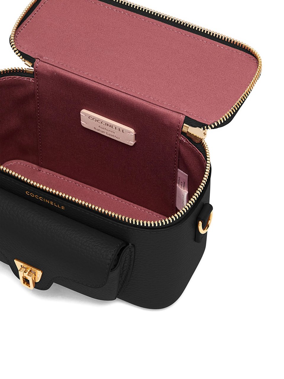 Coccinelle Structured Black Leather Shoulder Bag with Gold Accents Zwart