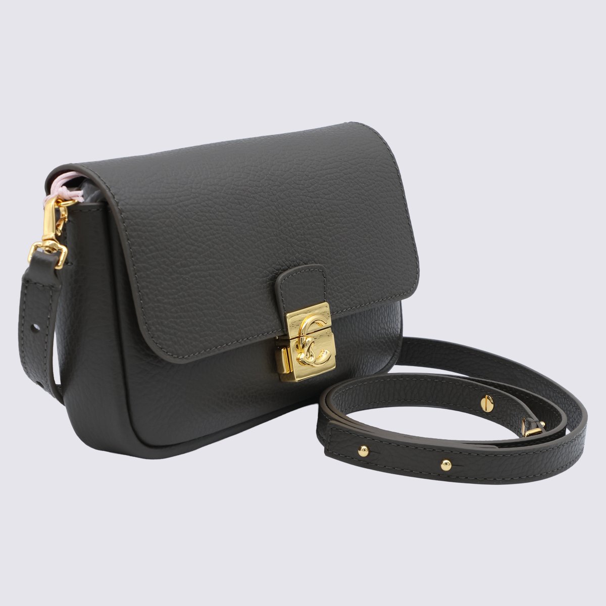 Coccinelle Pebbled Texture Crossbody Bag with Decorative Closure Grijs