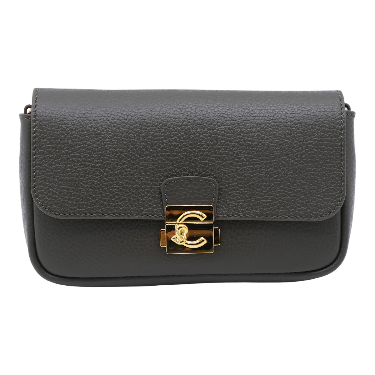 Coccinelle Pebbled Texture Crossbody Bag with Decorative Closure Grijs