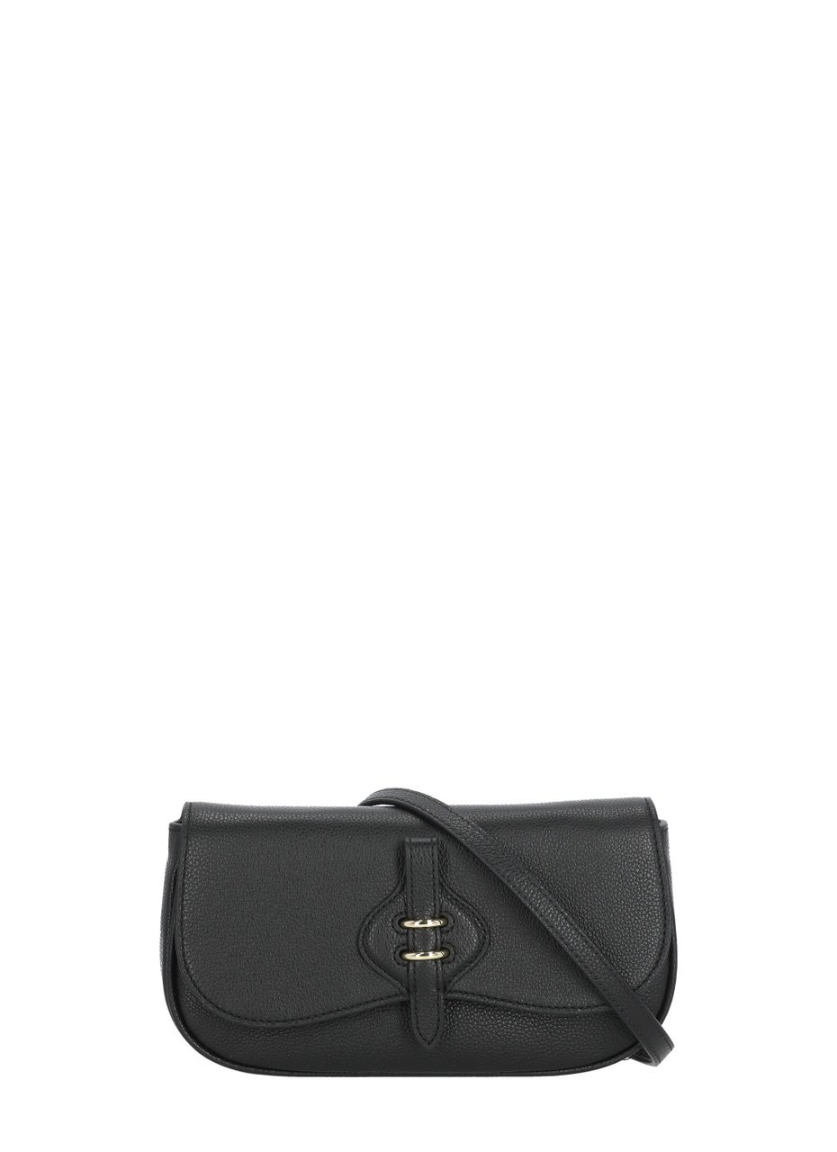 Coccinelle Textured Leather Shoulder Bag With Magnetic Closure Zwart