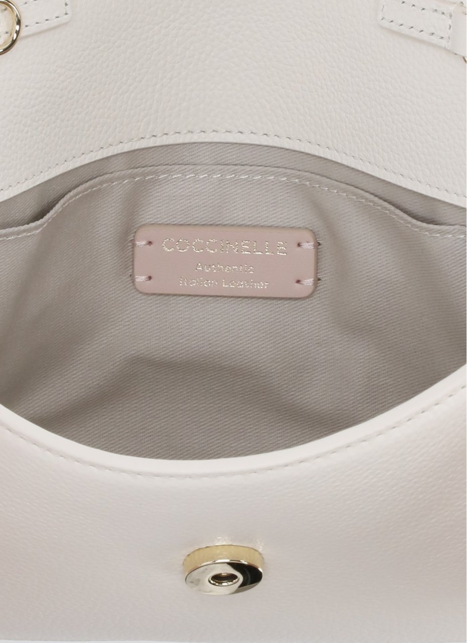 Coccinelle Ivory Leather Shoulder Bag With Adjustable Strap And Flap Closure Neutraal