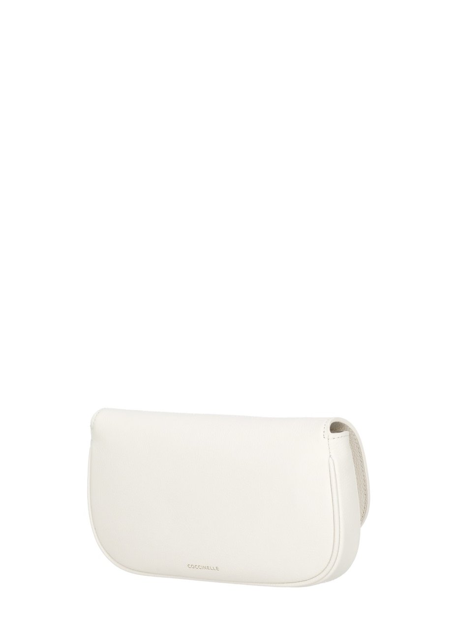 Coccinelle Ivory Leather Shoulder Bag With Adjustable Strap And Flap Closure Neutraal