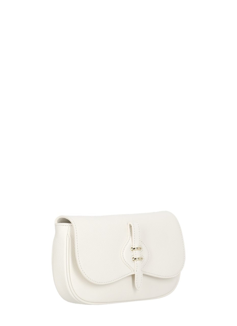 Coccinelle Ivory Leather Shoulder Bag With Adjustable Strap And Flap Closure Neutraal