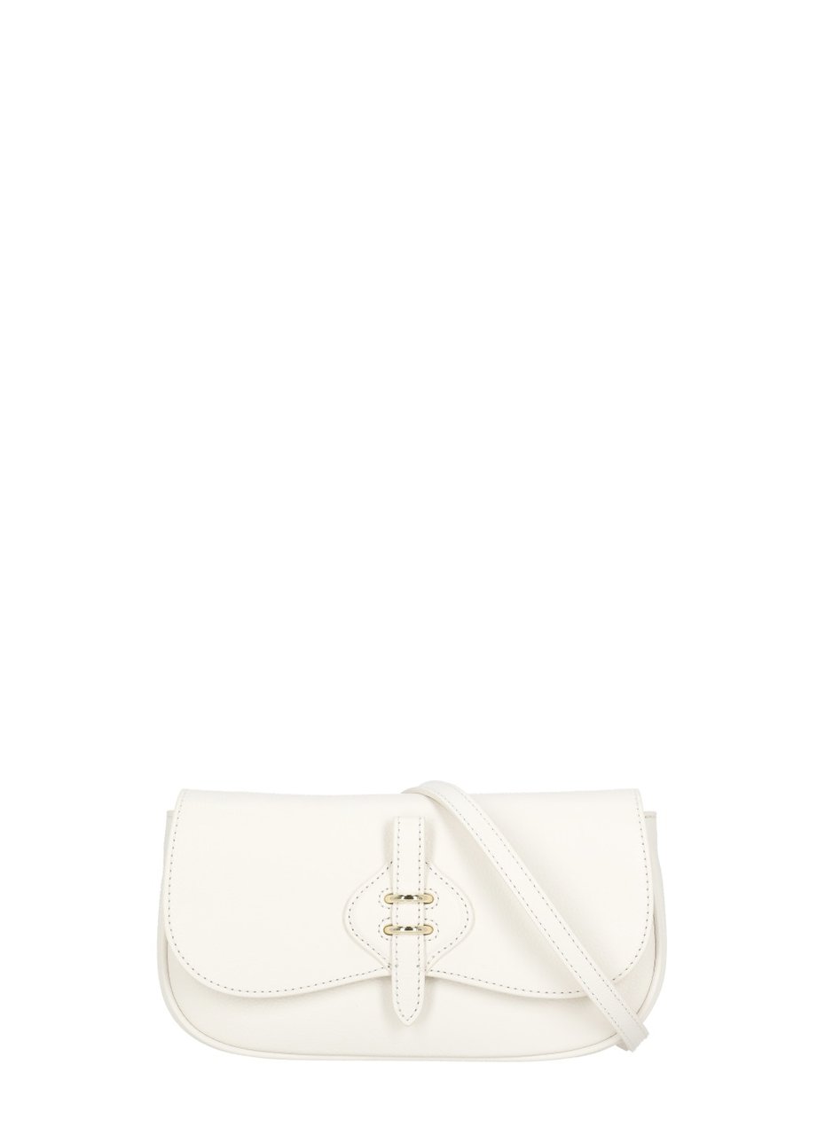 Coccinelle Ivory Leather Shoulder Bag With Adjustable Strap And Flap Closure Neutraal