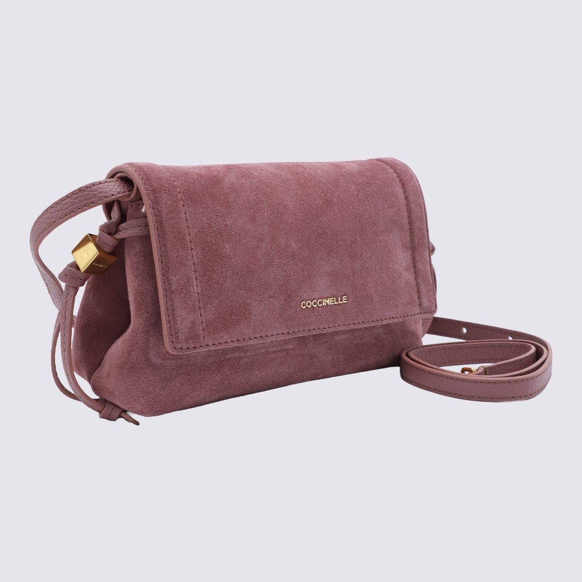Coccinelle Suede Bag with Flap Closure and Gold-tone Accents Roze