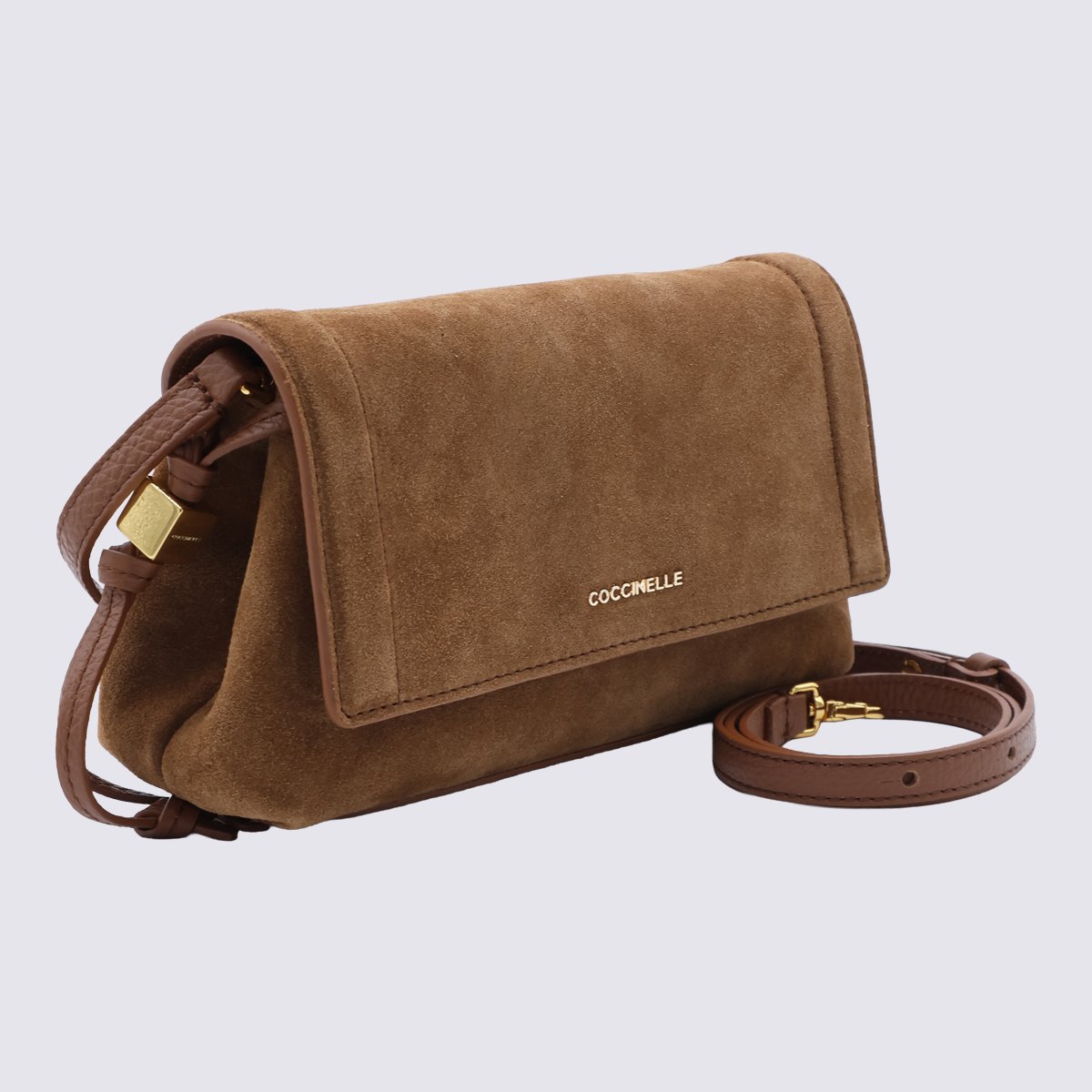Coccinelle Structured Suede Handbag with Flap Closure Bruin