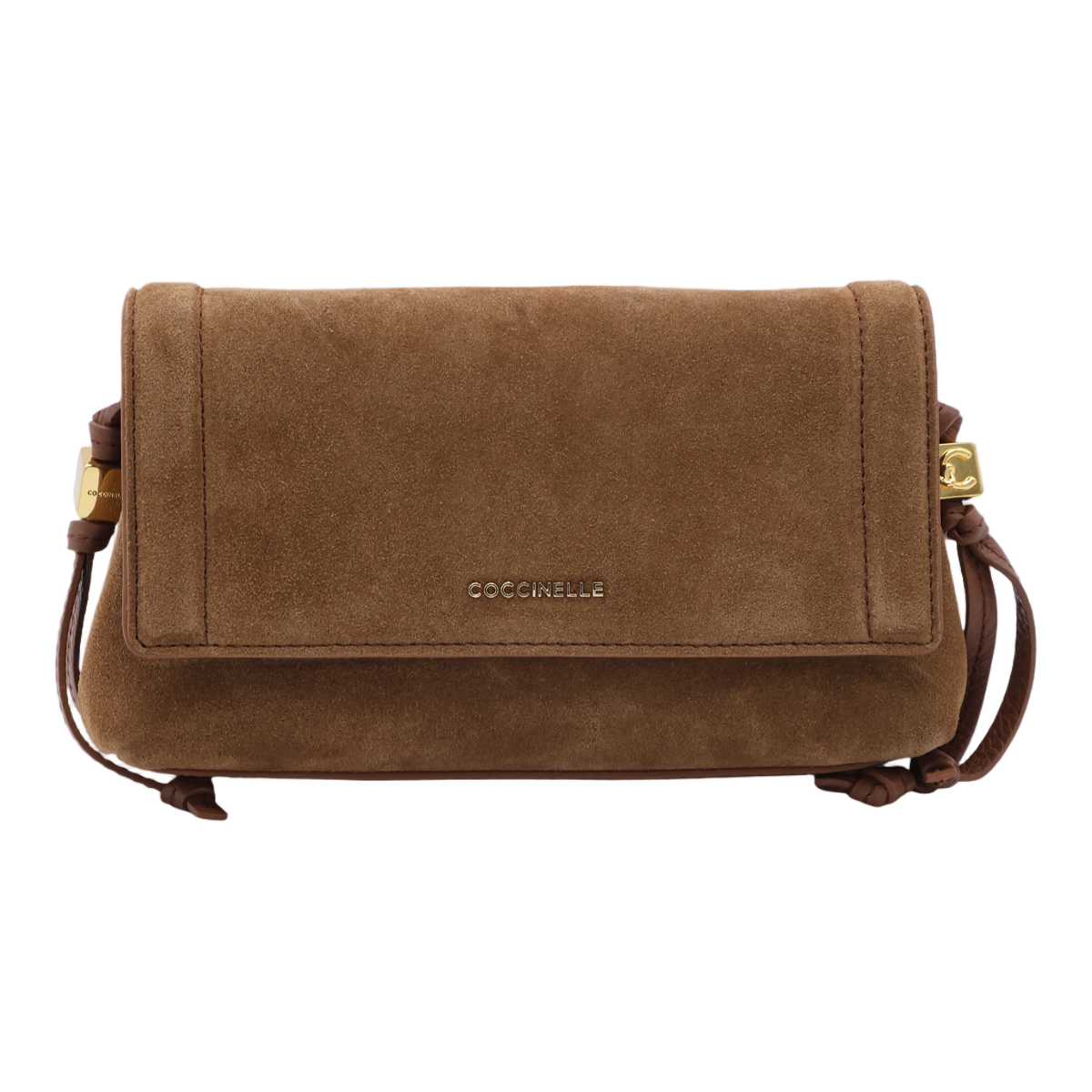 Coccinelle Structured Suede Handbag with Flap Closure Bruin