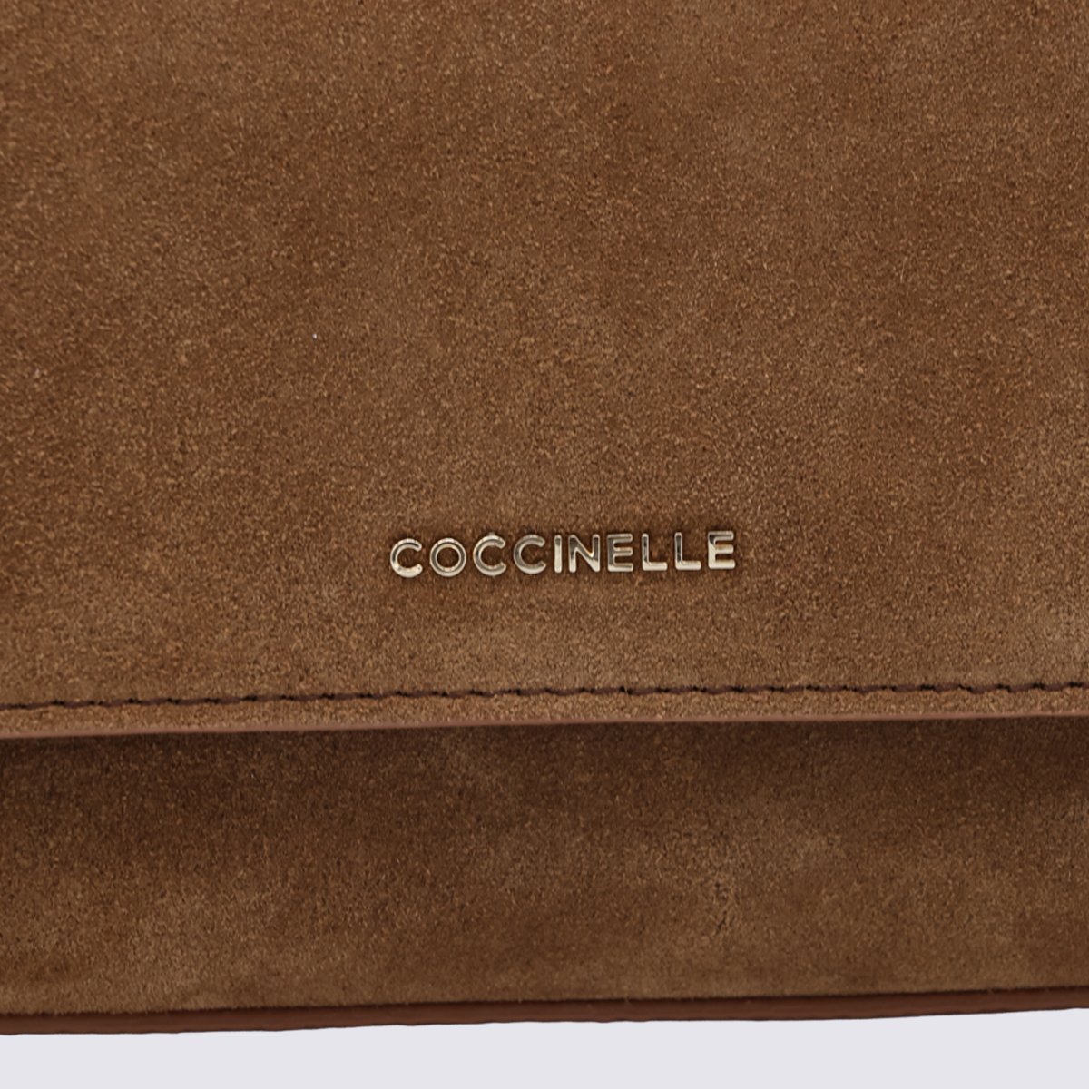Coccinelle Structured Suede Handbag with Flap Closure Bruin