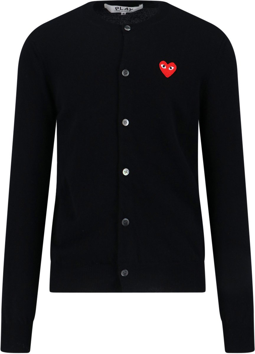 Comme des Garçons Black Heart Embroidered Round Neck Cardigan Zwart