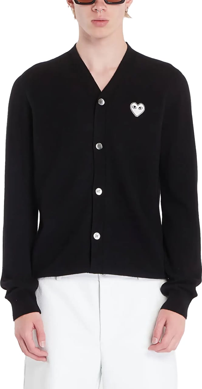 Comme des Garçons V-neck Cardigan White Emblem Black Wit