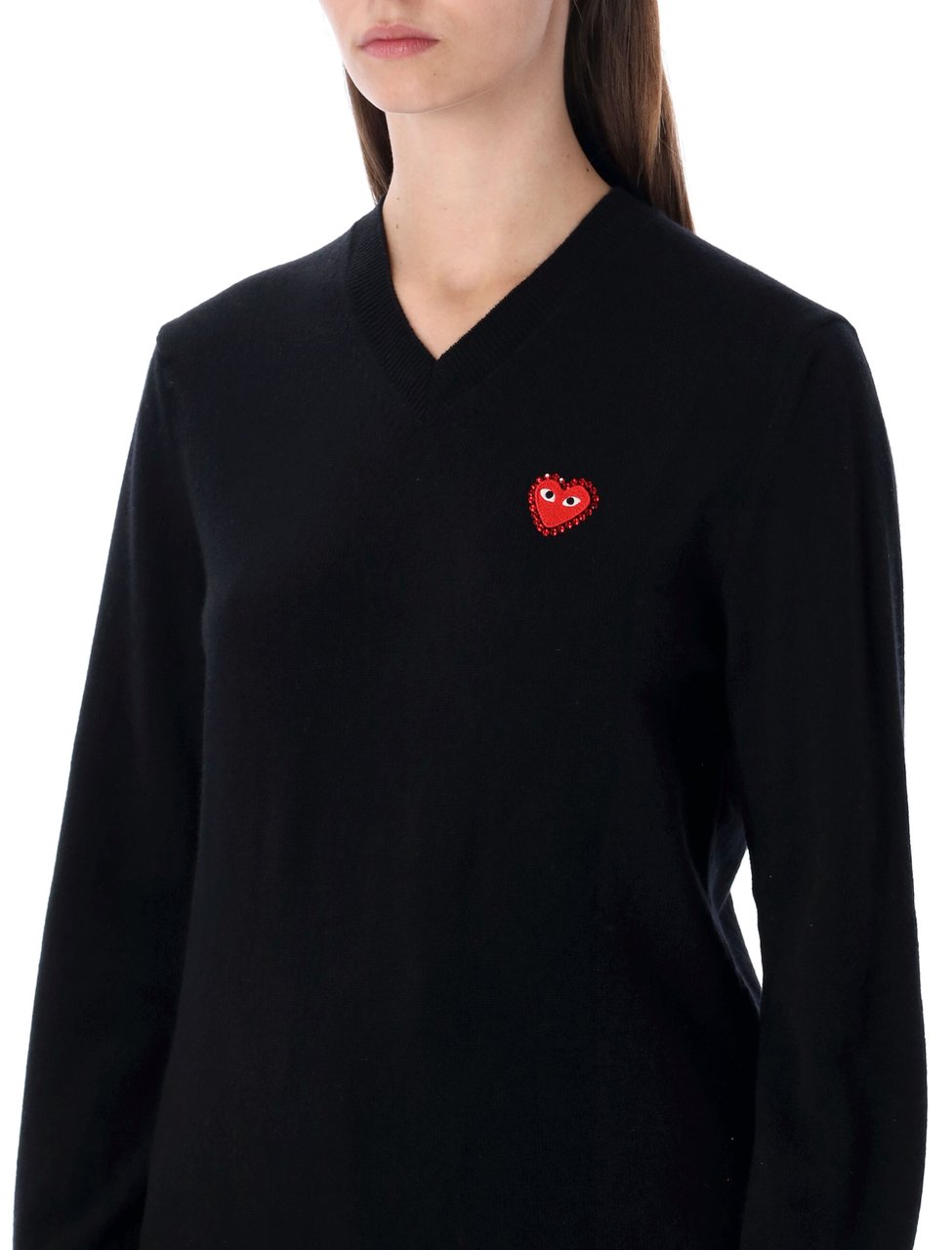 Comme des Garçons Cuore Rosso V Neck Wool Sweater Zwart