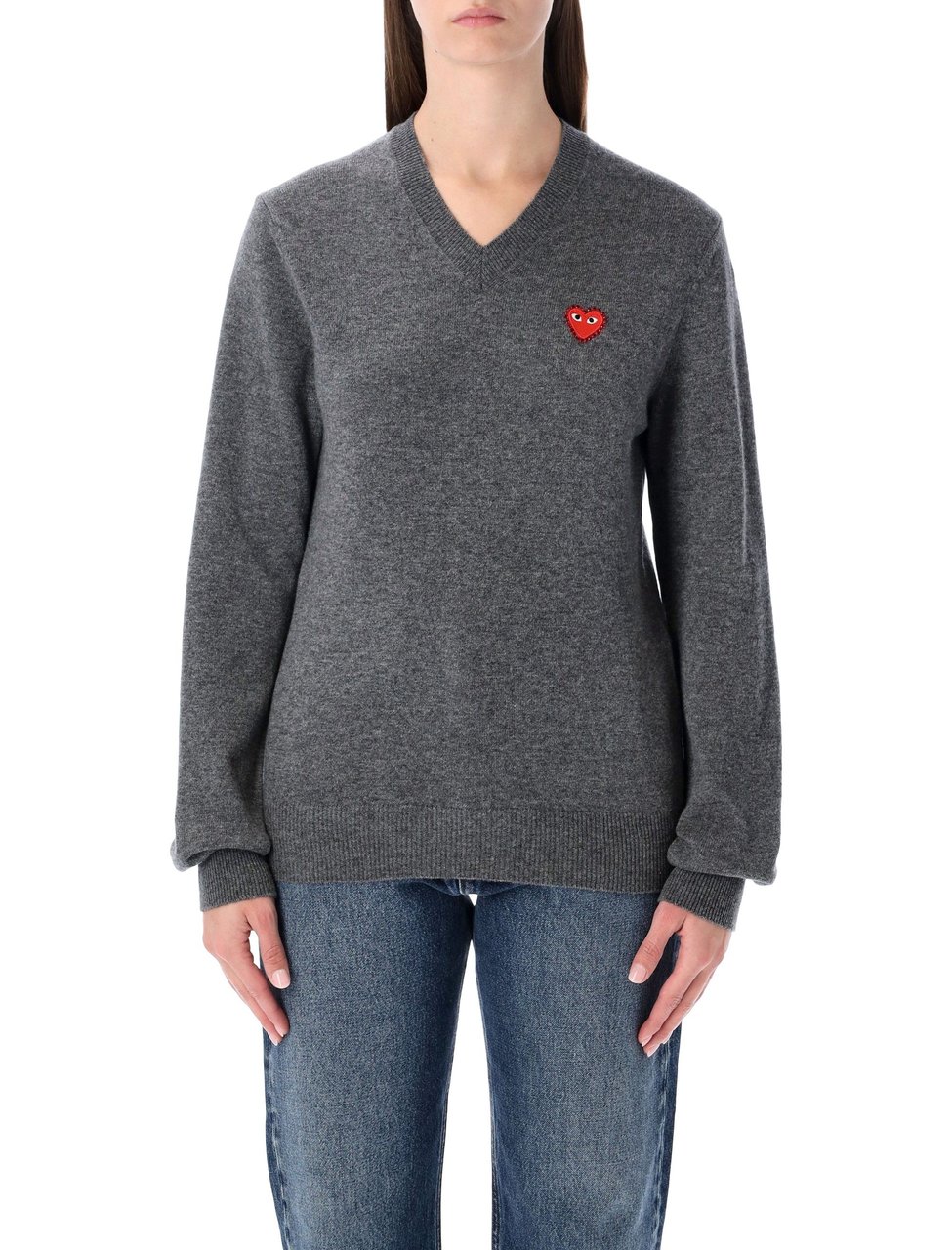 Comme des Garçons Cuore Rosso V Neck Wool Sweater Grijs