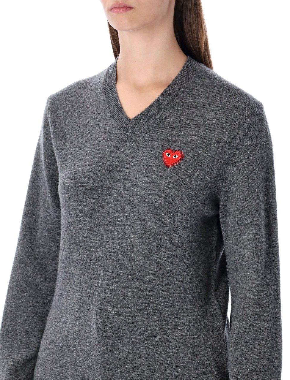 Comme des Garçons Cuore Rosso V Neck Wool Sweater Grijs