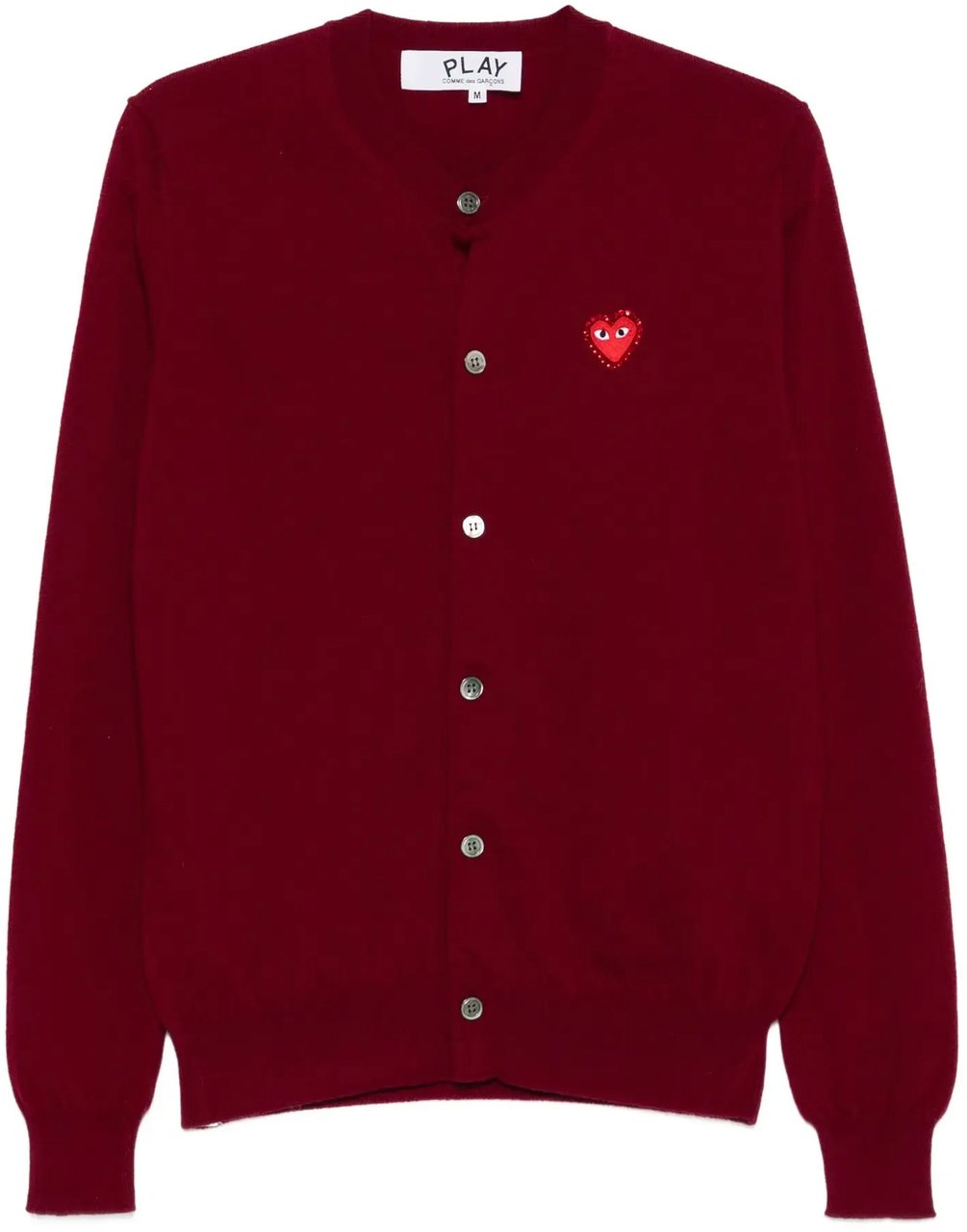 Comme des Garçons Round-neck Cardigan Rhinestone Heart Burgundy Rood