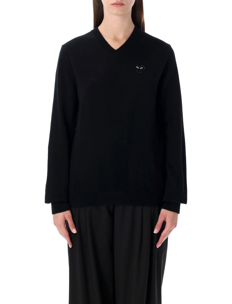 Comme des Garçons Cuore Nero V Neck Wool Sweater Zwart