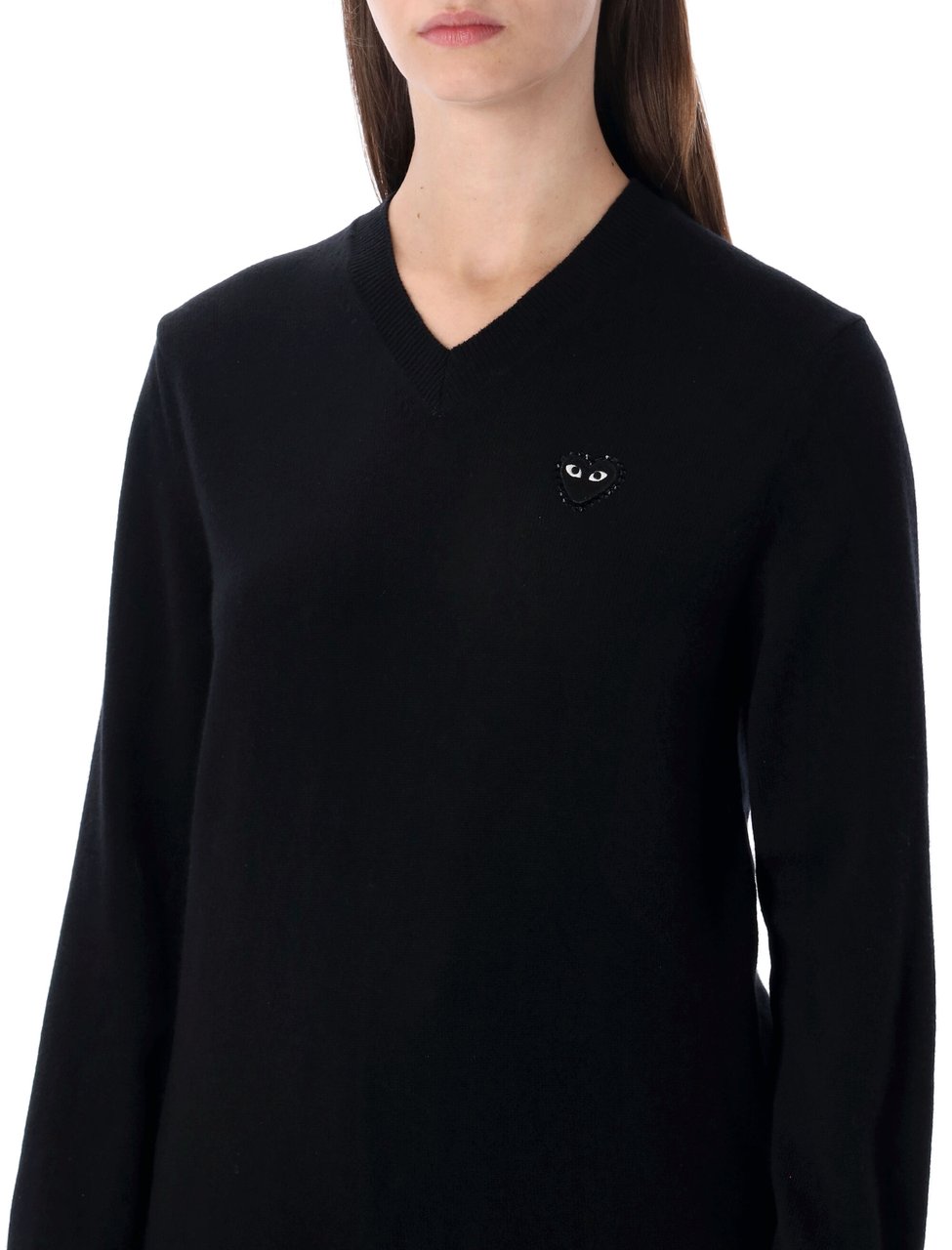 Comme des Garçons Cuore Nero V Neck Wool Sweater Zwart
