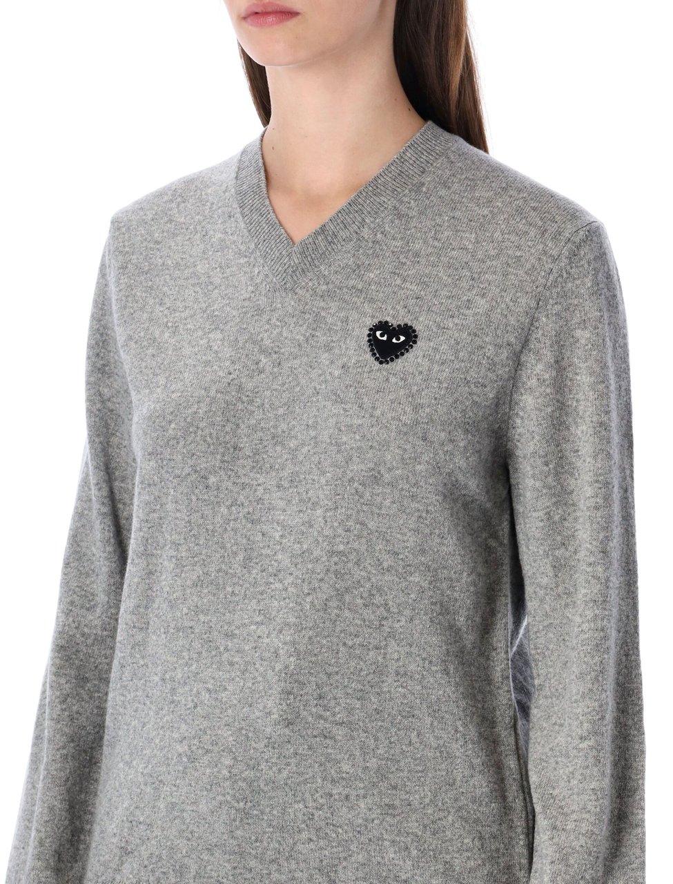 Comme des Garçons Cuore Nero V Neck Wool Sweater Grijs