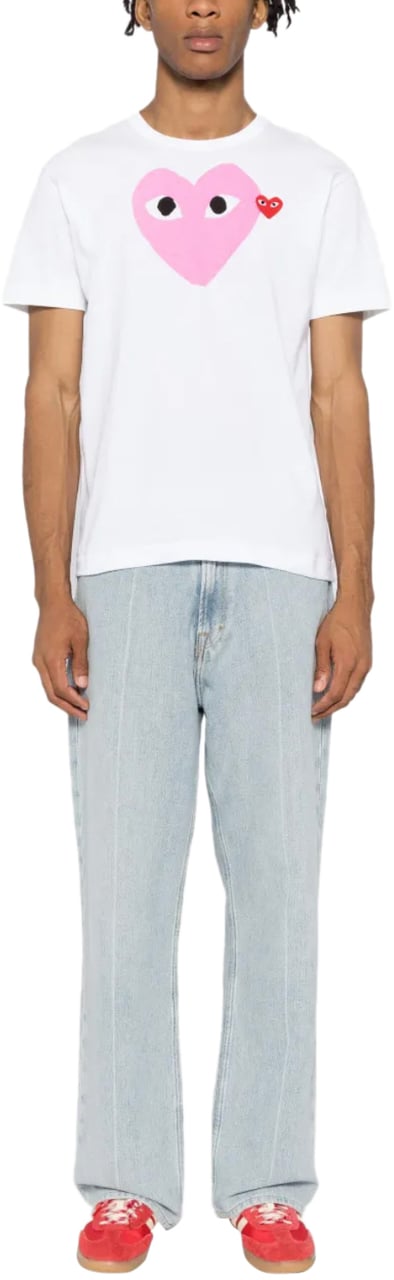 Comme des Garçons Play T-shirt Red Emblem Pink Heart Wit